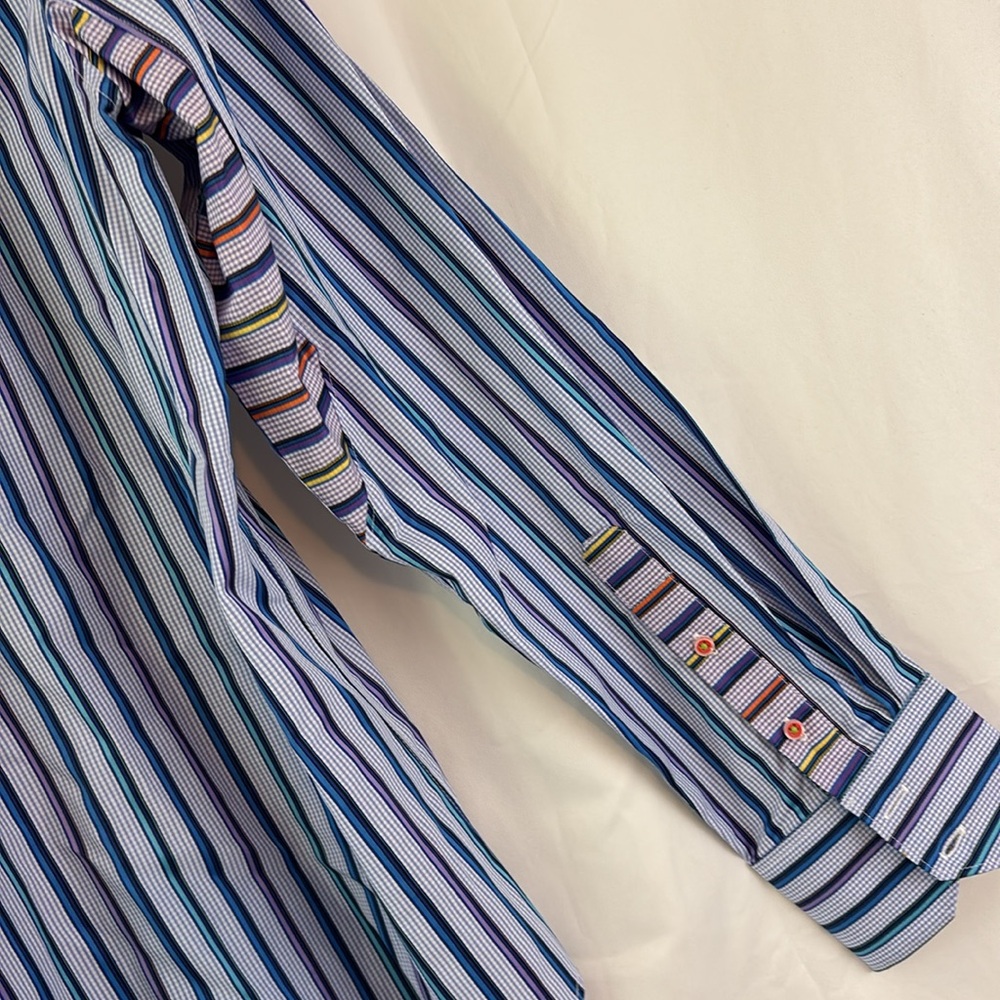 EUC Robert Graham X Collection szL Blue Striped Men's Shirt… - Picture 7 of 10